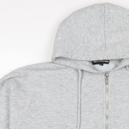 PRETTYLITTLETHING Womens Grey Cotton Full Zip Hoodie Size S Zip