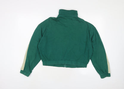 Zara Womens Green Striped Cotton Full Zip Sweatshirt Size M Zip
