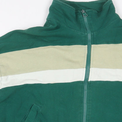 Zara Womens Green Striped Cotton Full Zip Sweatshirt Size M Zip