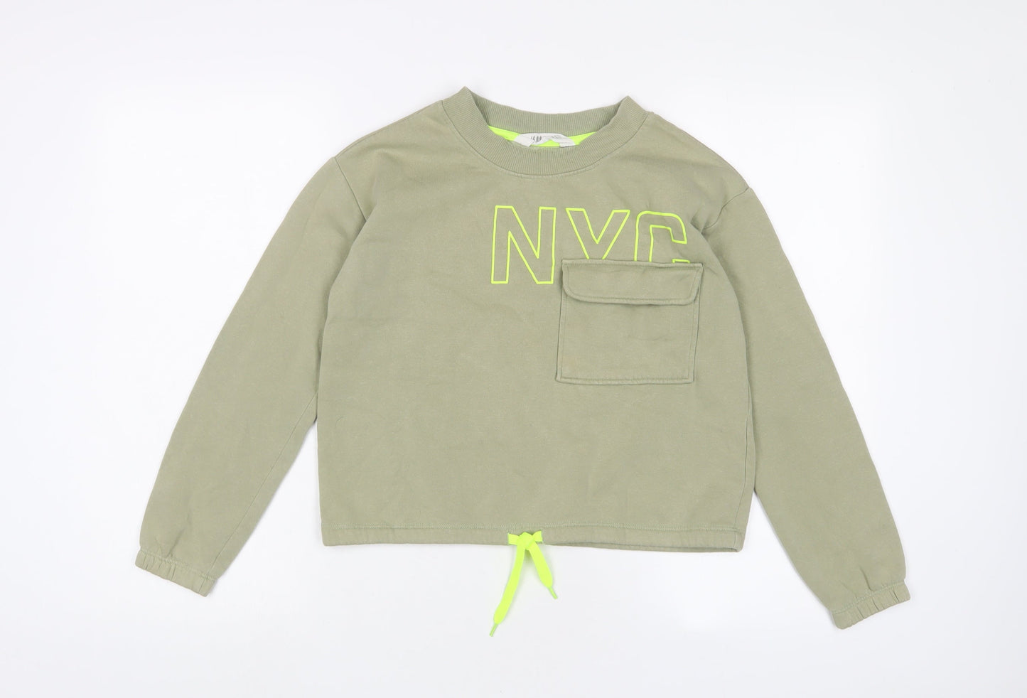 H&M Girls Green Cotton Pullover Sweatshirt Size 10-11 Years Pullover - 10-12 Years