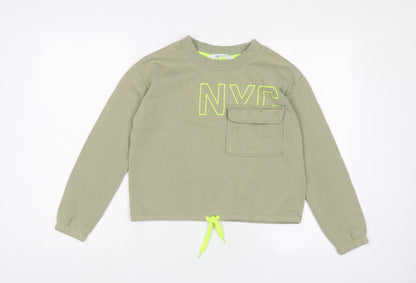 H&M Girls Green Cotton Pullover Sweatshirt Size 10-11 Years Pullover - 10-12 Years