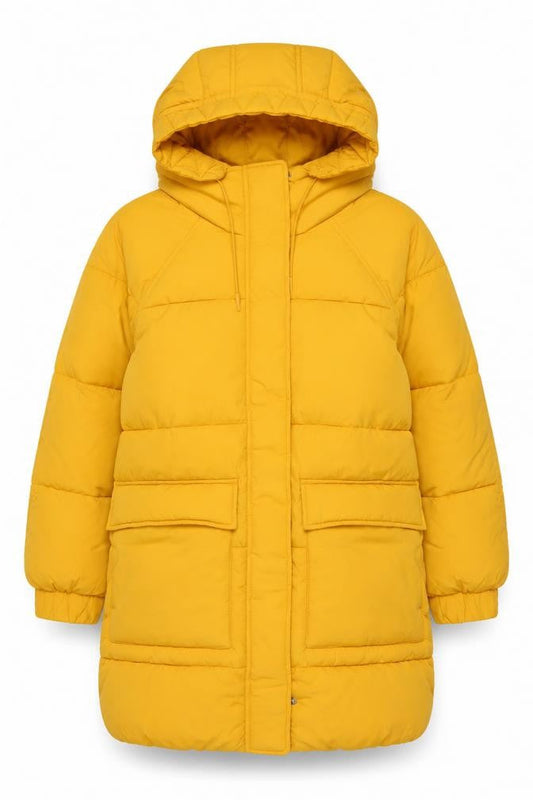 H&M Womens Yellow Quilted Coat Size S Zip