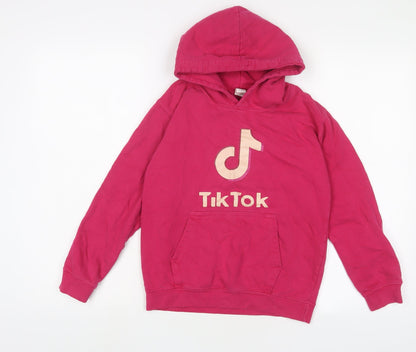 TIKTOK Girls Pink Cotton Pullover Hoodie Size 9-10 Years Pullover