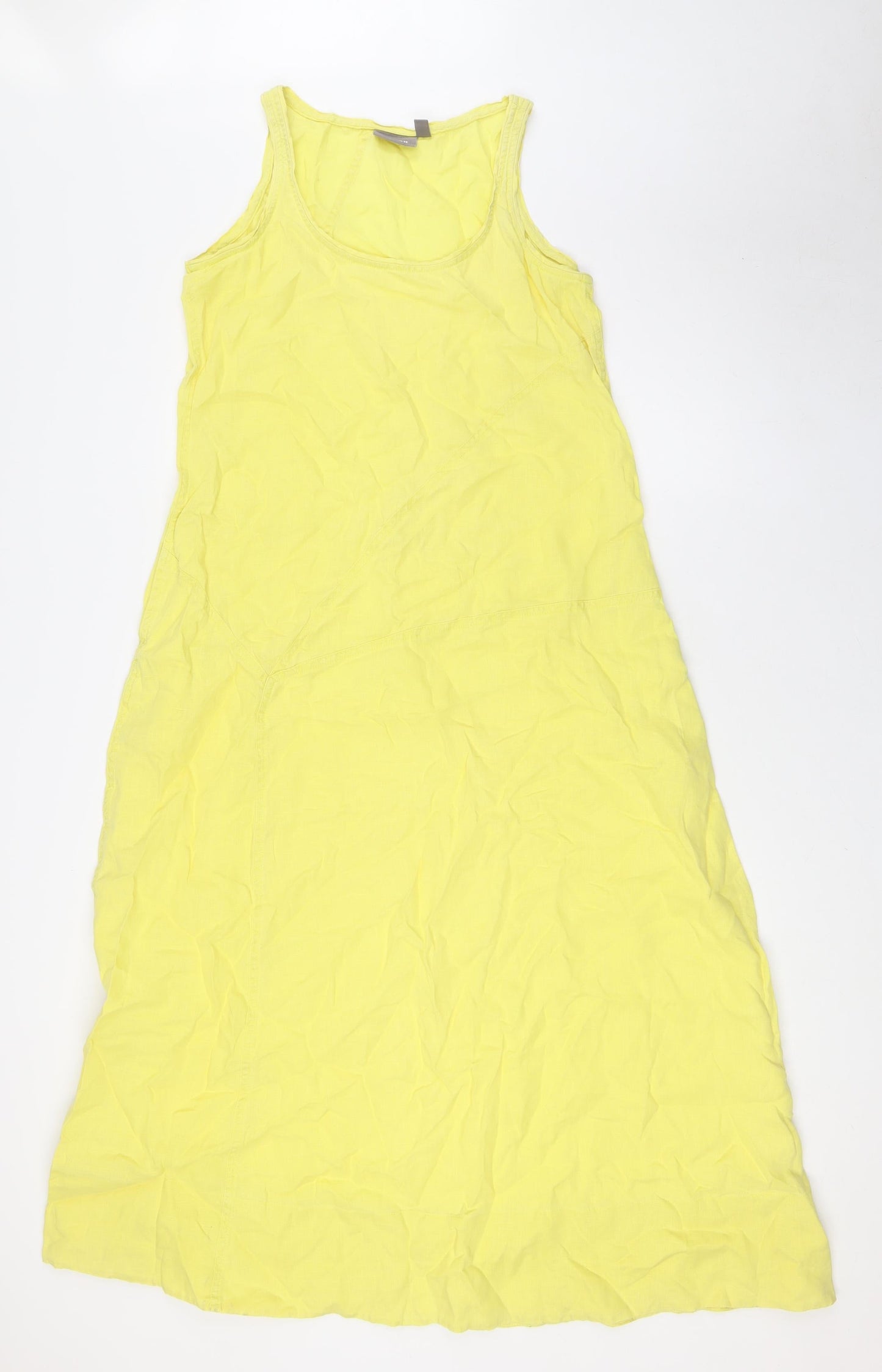 Sussan Womens Yellow Linen A-Line Size 8 Scoop Neck - Pockets