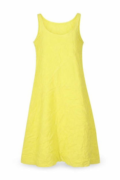 Sussan Womens Yellow Linen A-Line Size 8 Scoop Neck - Pockets