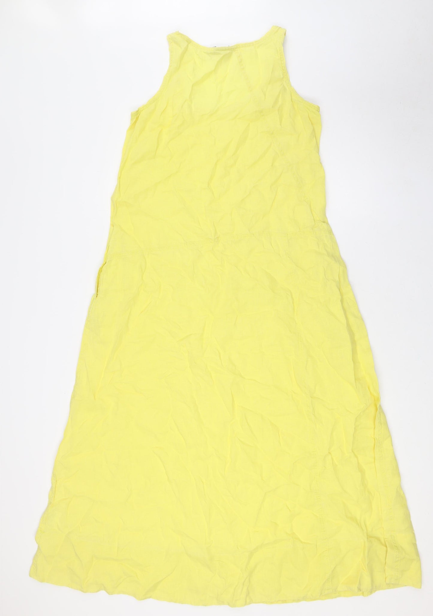 Sussan Womens Yellow Linen A-Line Size 8 Scoop Neck - Pockets