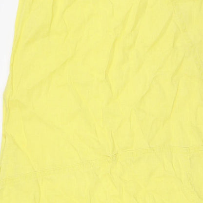 Sussan Womens Yellow Linen A-Line Size 8 Scoop Neck - Pockets