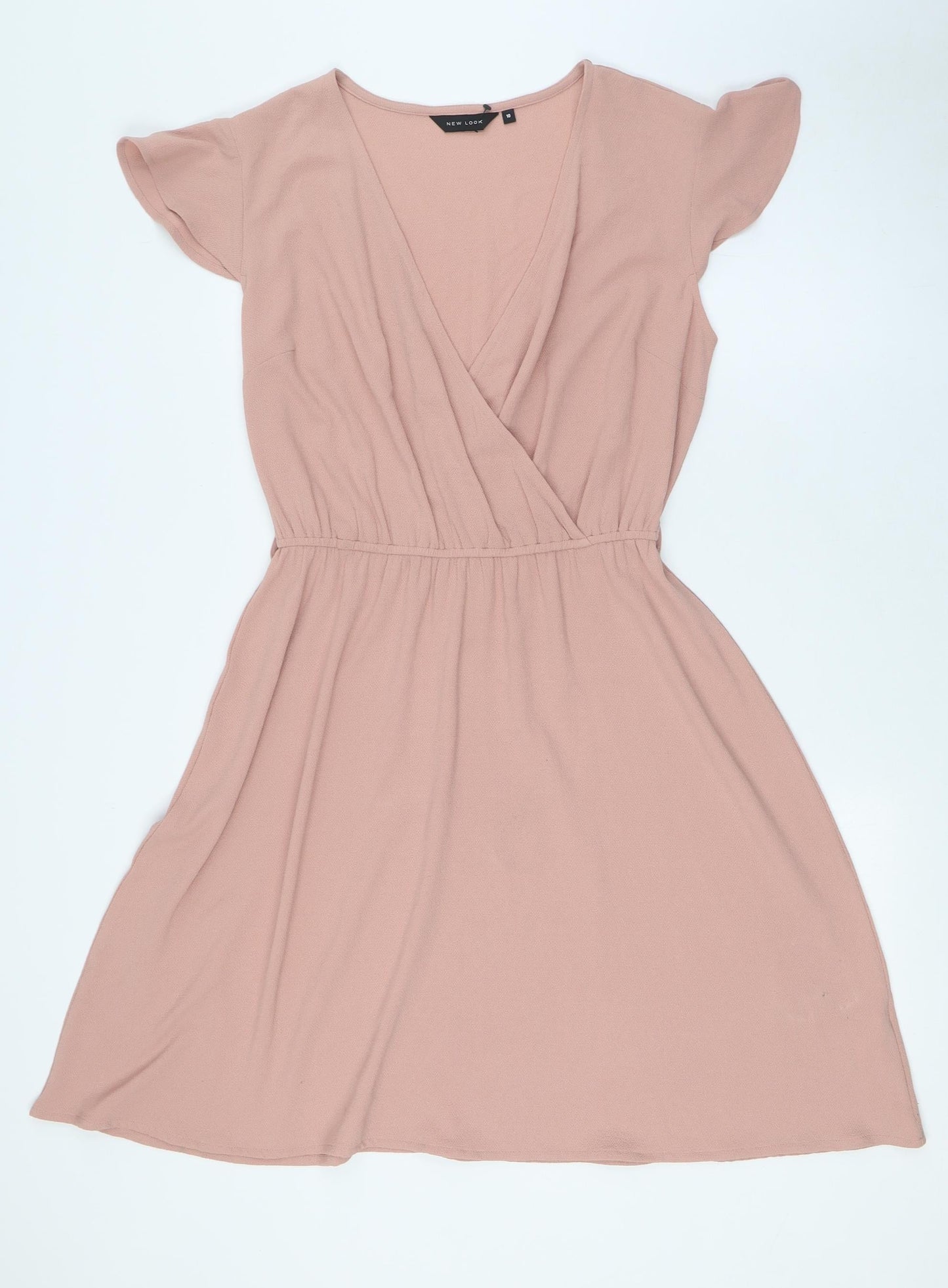 New Look Womens Pink Polyester A-Line Size 10 V-Neck - Elasticated Waist