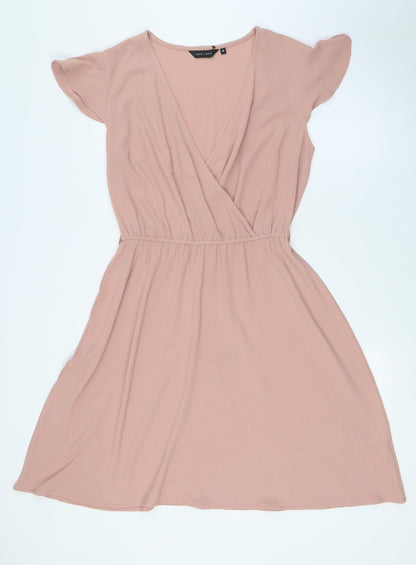 New Look Womens Pink Polyester A-Line Size 10 V-Neck - Elasticated Waist