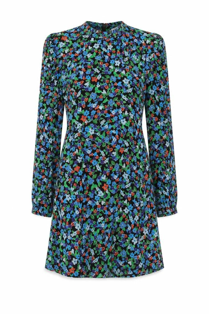 Topshop Womens Multicoloured Floral Viscose A-Line Size 8 Mock Neck Zip