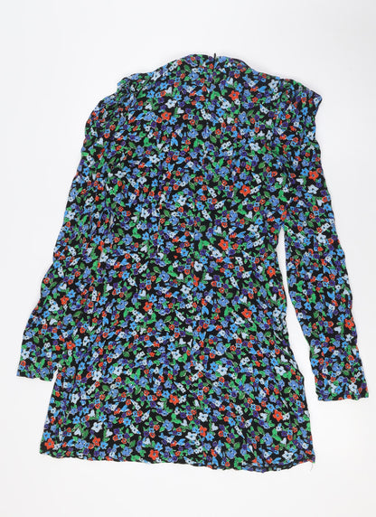 Topshop Womens Multicoloured Floral Viscose A-Line Size 8 Mock Neck Zip