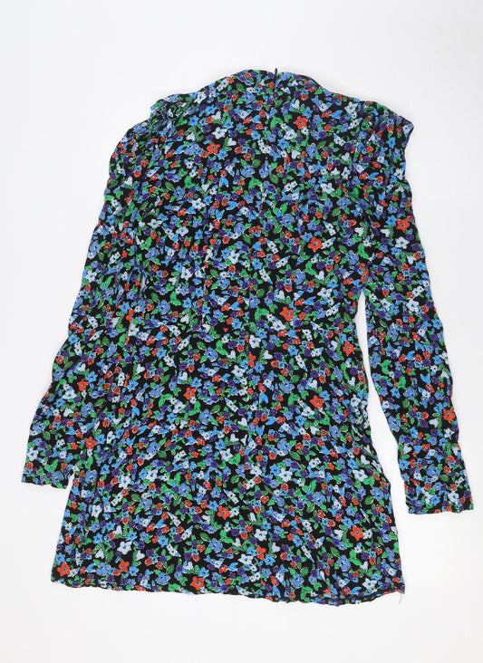 Topshop Womens Multicoloured Floral Viscose A-Line Size 8 Mock Neck Zip