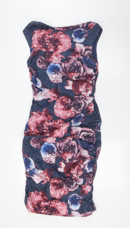 Phase Eight Womens Multicoloured Floral Polyester Pencil Dress Size 12 V-Neck Zip