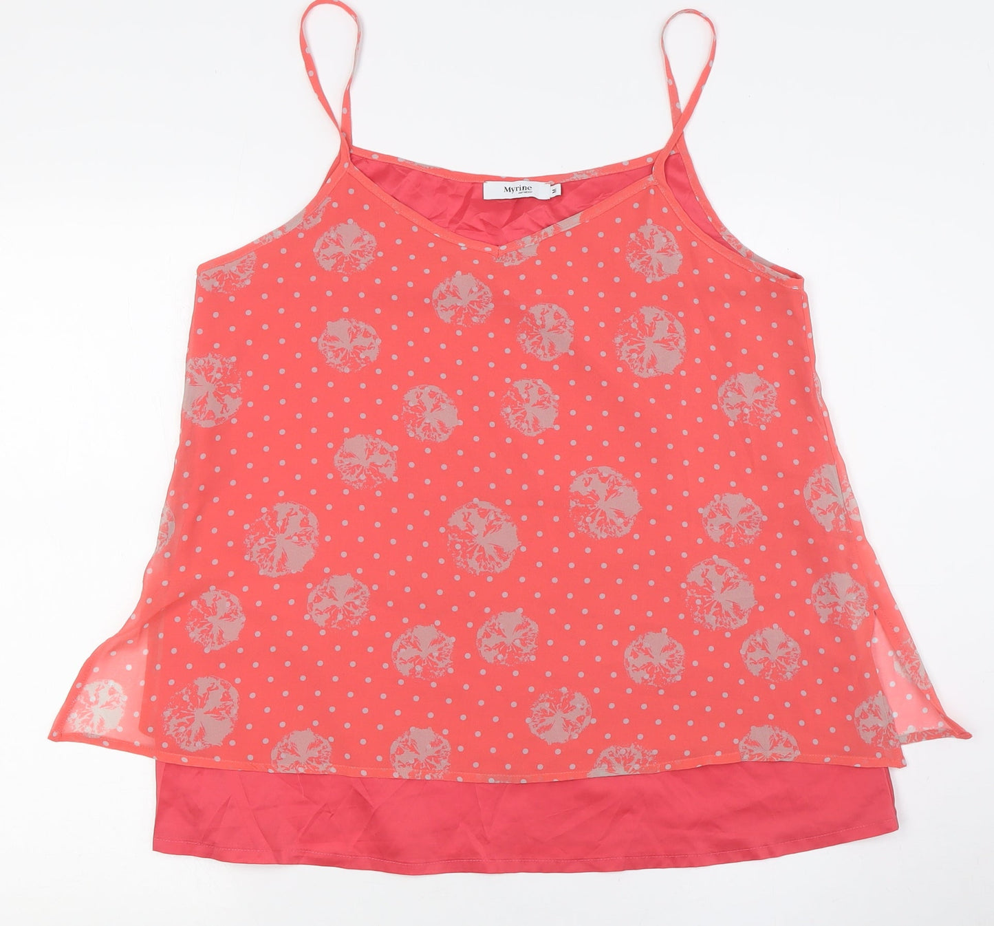 Myrine Womens Pink Polka Dot Polyester Camisole Button-Up Size M V-Neck - Layered