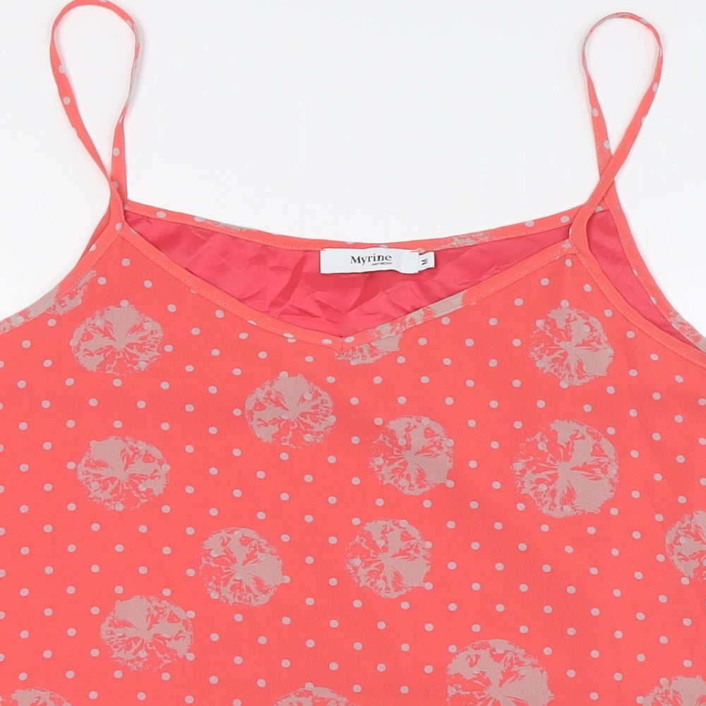 Myrine Womens Pink Polka Dot Polyester Camisole Button-Up Size M V-Neck - Layered