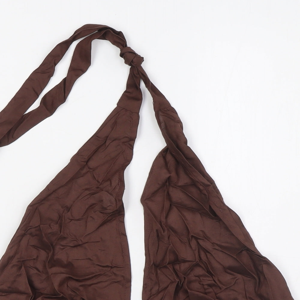 Womens UK Size L River Island Brown Cropped Button-Up