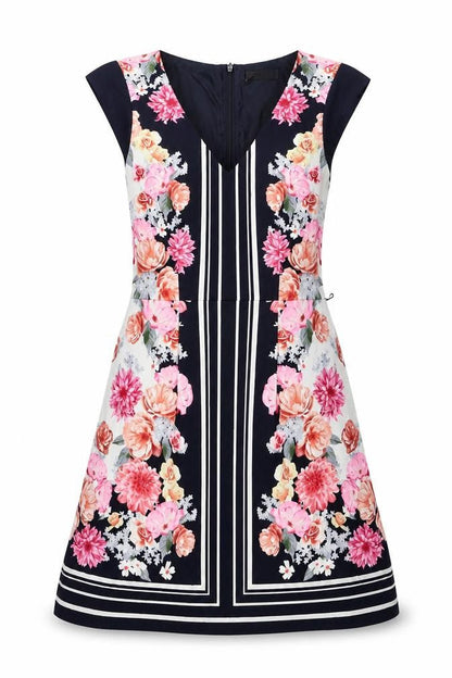Oasis Womens Multicoloured Floral Cotton A-Line Size 8 V-Neck Zip