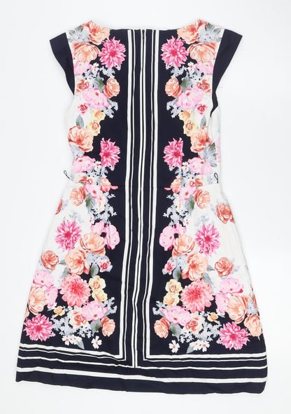 Oasis Womens Multicoloured Floral Cotton A-Line Size 8 V-Neck Zip