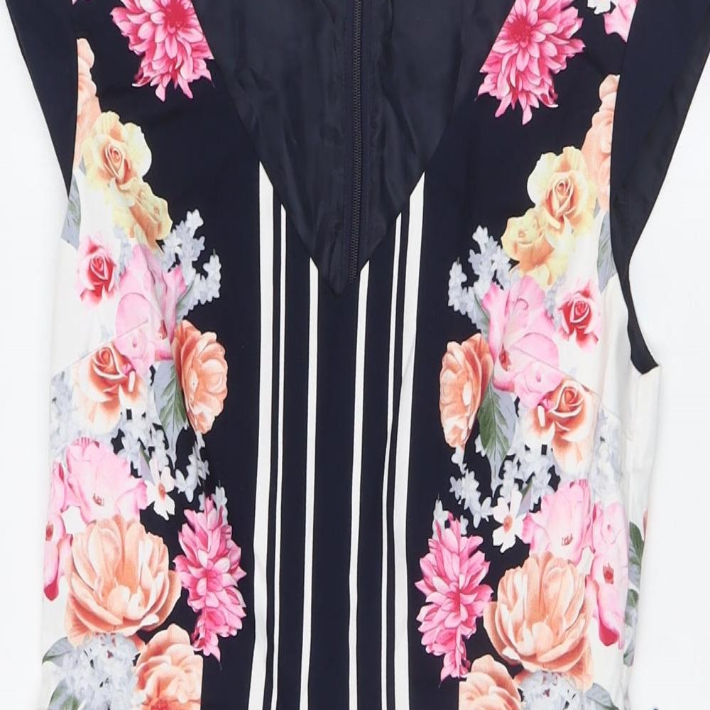 Oasis Womens Multicoloured Floral Cotton A-Line Size 8 V-Neck Zip