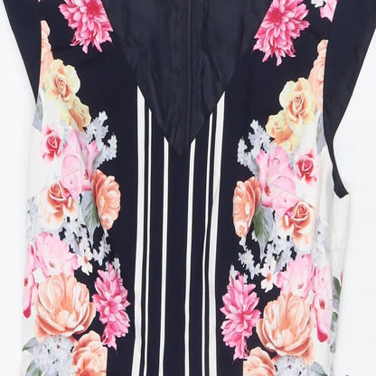 Oasis Womens Multicoloured Floral Cotton A-Line Size 8 V-Neck Zip