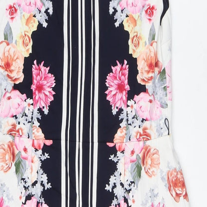 Oasis Womens Multicoloured Floral Cotton A-Line Size 8 V-Neck Zip