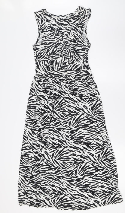 Warehouse Womens Black Animal Print Viscose A-Line Size 8 Round Neck