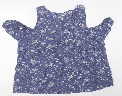 Old Navy Womens Blue Floral Cotton Basic Button-Up Size 2XL Boat Neck