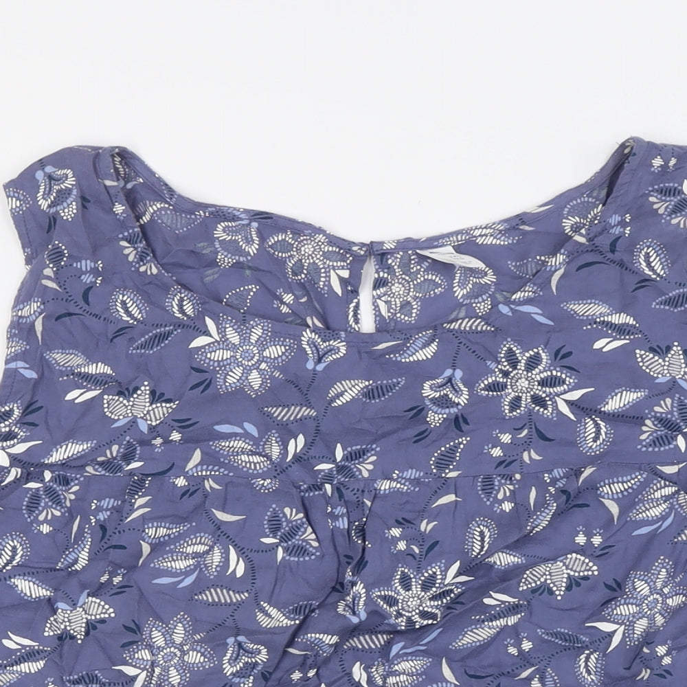 Old Navy Womens Blue Floral Cotton Basic Button-Up Size 2XL Boat Neck