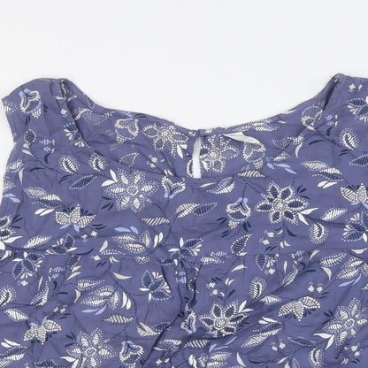 Old Navy Womens Blue Floral Cotton Basic Button-Up Size 2XL Boat Neck