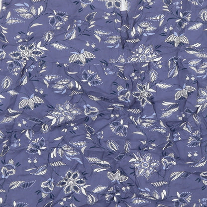 Old Navy Womens Blue Floral Cotton Basic Button-Up Size 2XL Boat Neck