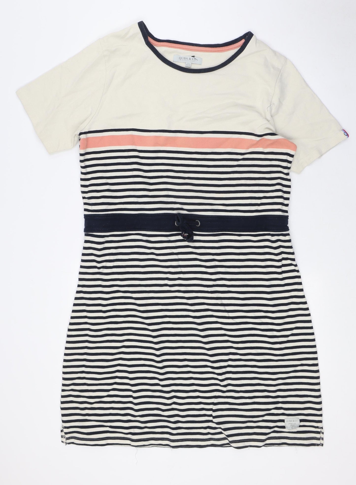 Quba & Co Womens Beige Striped Cotton A-Line Size 18 Round Neck - Nautical