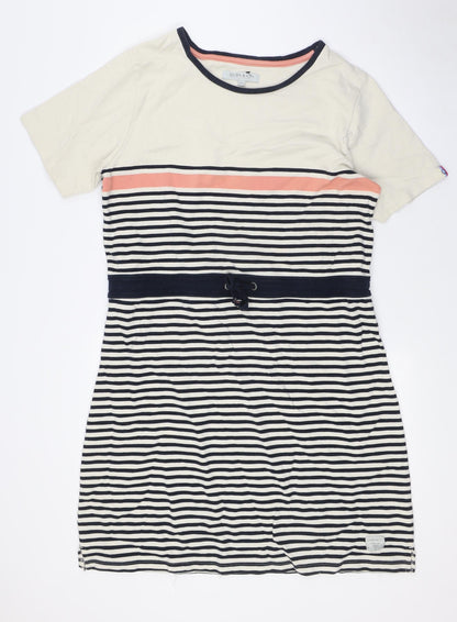 Quba & Co Womens Beige Striped Cotton A-Line Size 18 Round Neck - Nautical