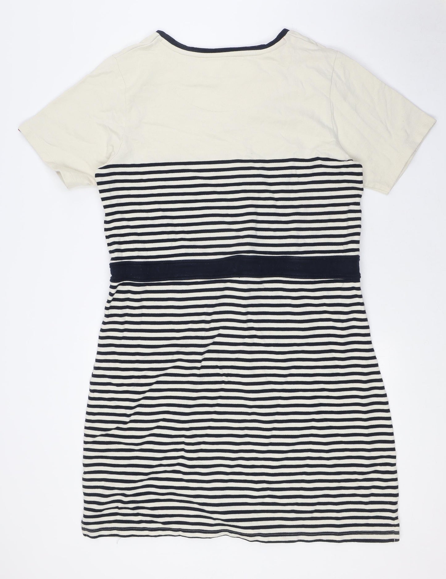 Quba & Co Womens Beige Striped Cotton A-Line Size 18 Round Neck - Nautical