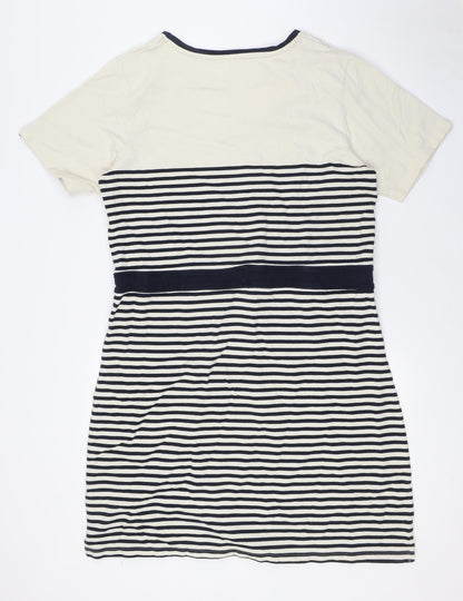 Quba & Co Womens Beige Striped Cotton A-Line Size 18 Round Neck - Nautical