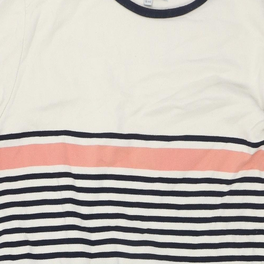Quba & Co Womens Beige Striped Cotton A-Line Size 18 Round Neck - Nautical