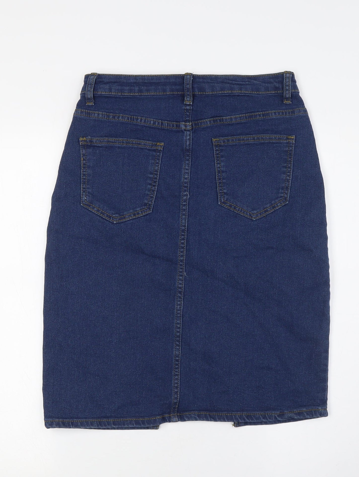 Boohoo Womens Blue Cotton Straight & Pencil Skirt Size 10 Zip