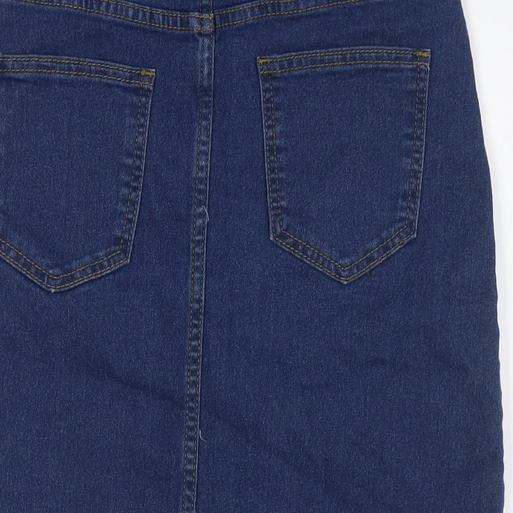 Boohoo Womens Blue Cotton Straight & Pencil Skirt Size 10 Zip