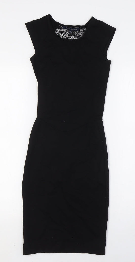 French Connection Womens Black Viscose Pencil Dress Size 6 Round Neck - Lace Back