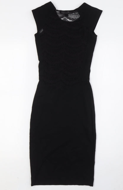 French Connection Womens Black Viscose Pencil Dress Size 6 Round Neck - Lace Back