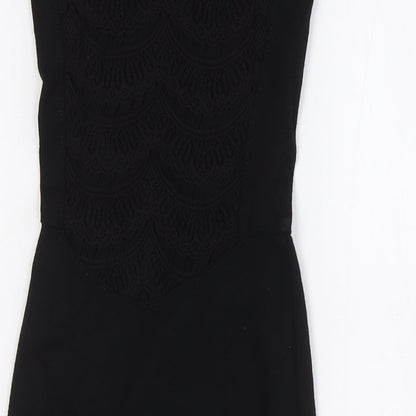 French Connection Womens Black Viscose Pencil Dress Size 6 Round Neck - Lace Back