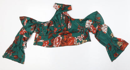 Womens UK Size 10 PRETTYLITTLETHING Green Cropped Button-Up