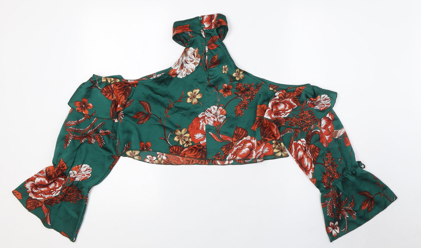 Womens UK Size 10 PRETTYLITTLETHING Green Cropped Button-Up