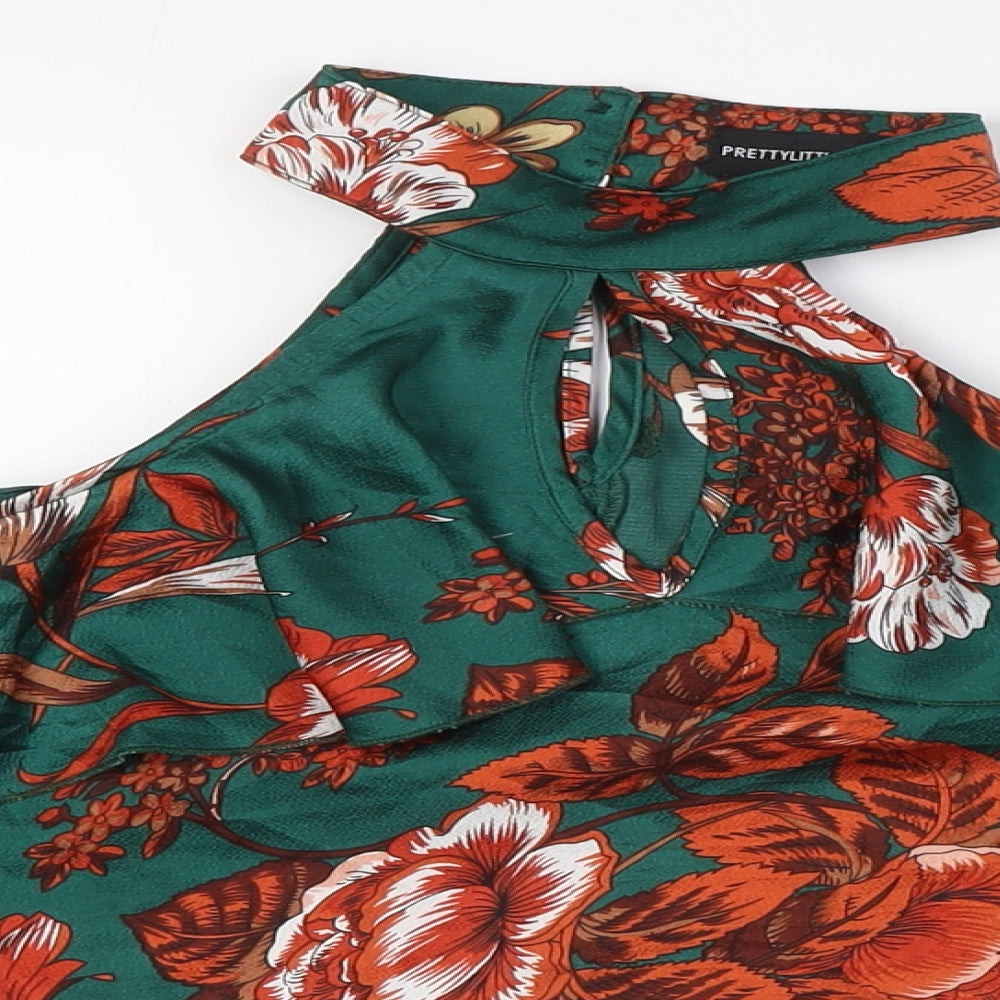 Womens UK Size 10 PRETTYLITTLETHING Green Cropped Button-Up