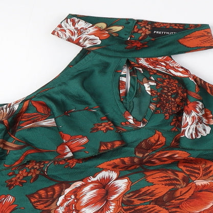 Womens UK Size 10 PRETTYLITTLETHING Green Cropped Button-Up