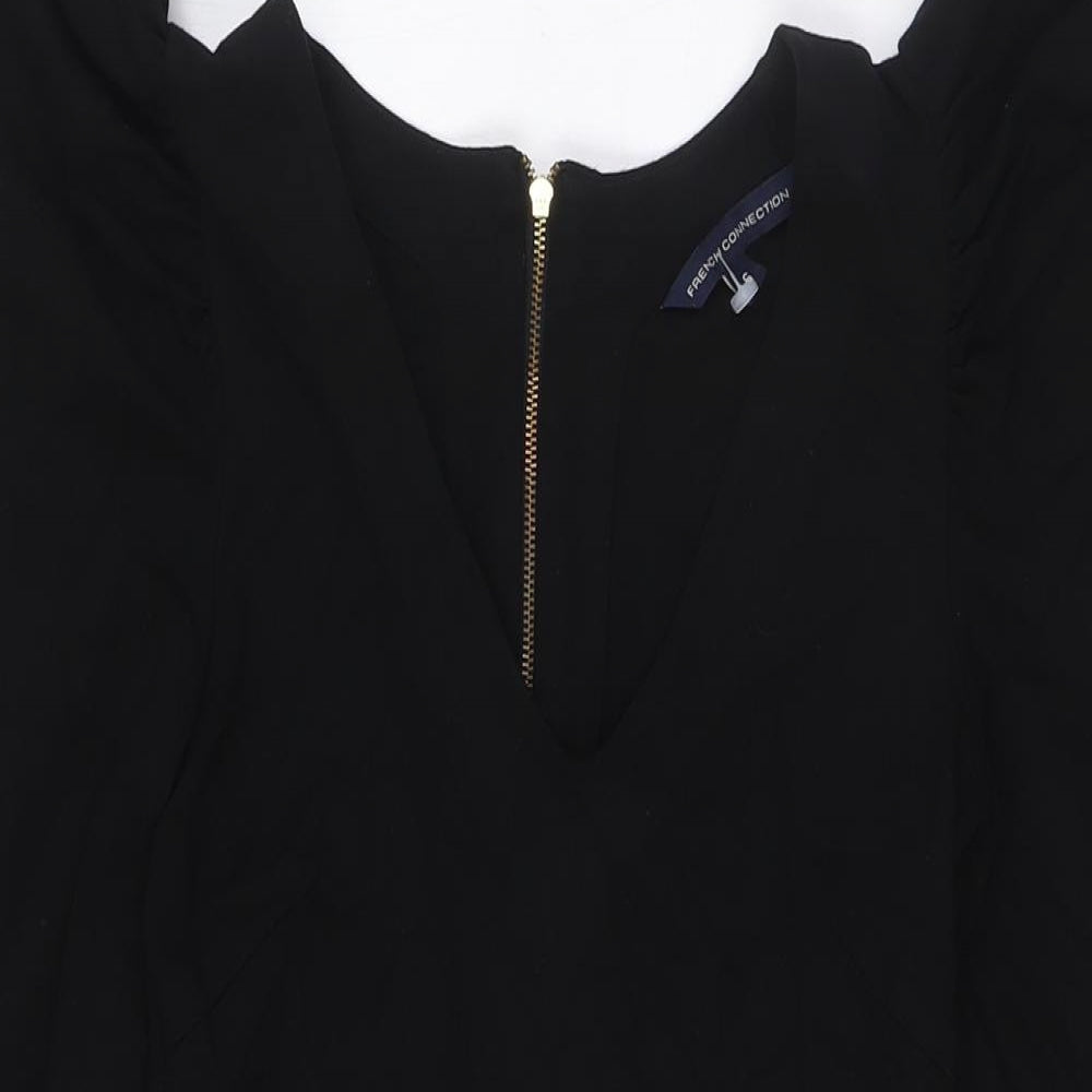 French Connection Womens Black Viscose Pencil Dress Size 6 V-Neck Zip