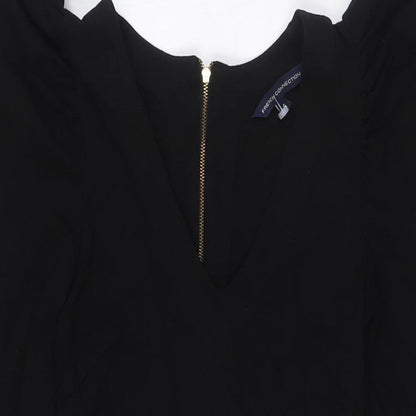 French Connection Womens Black Viscose Pencil Dress Size 6 V-Neck Zip