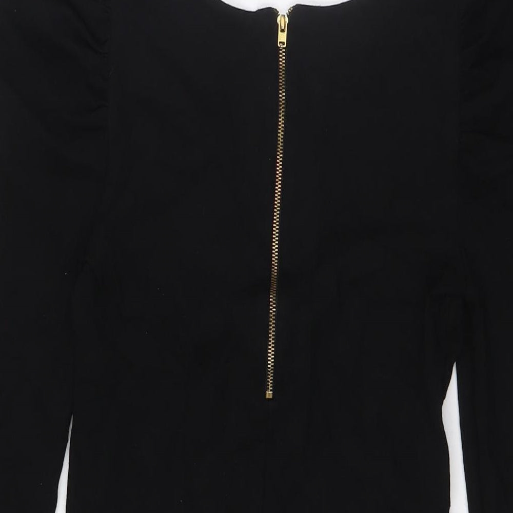 French Connection Womens Black Viscose Pencil Dress Size 6 V-Neck Zip