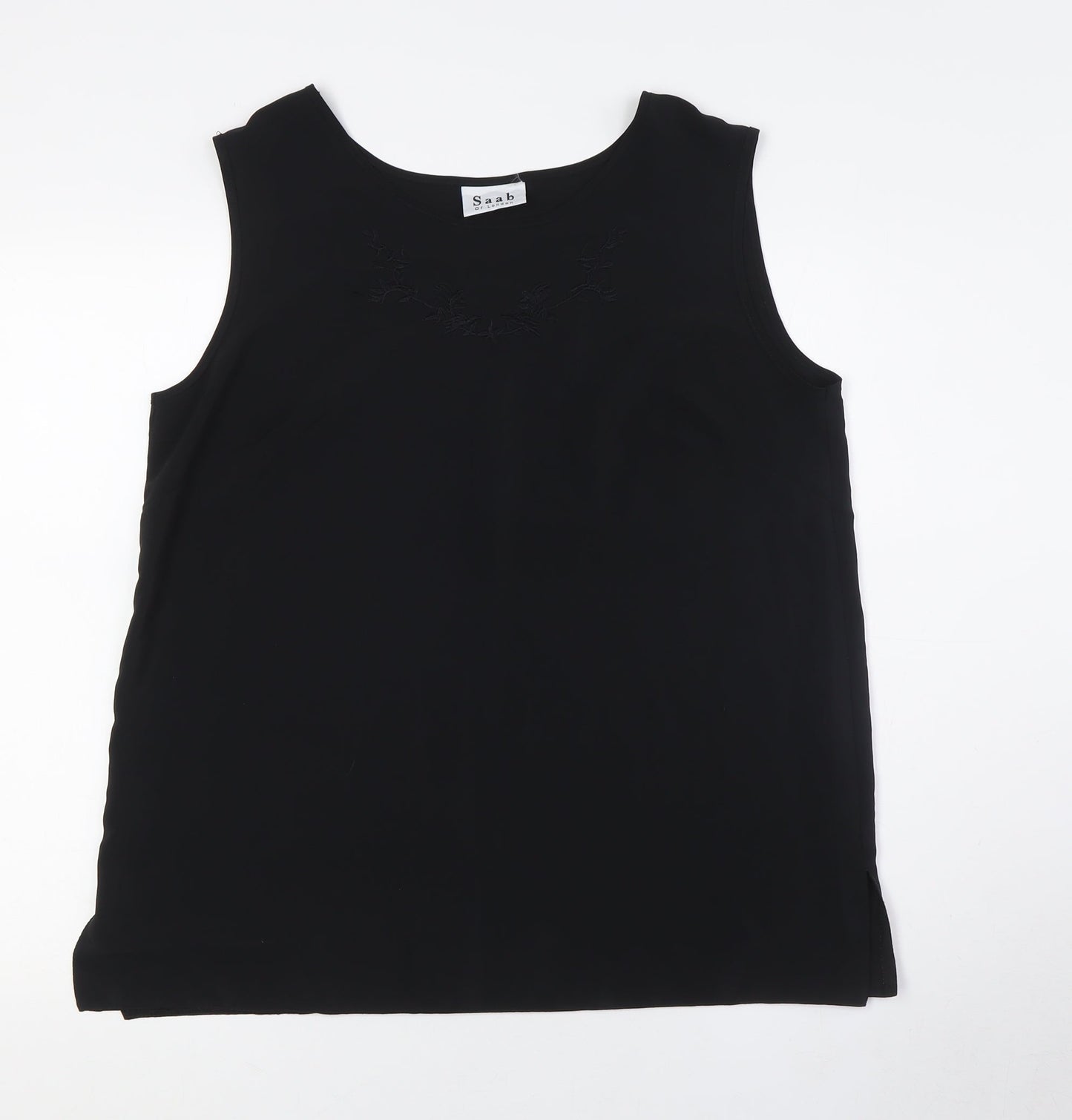 Saab Womens Black Polyester Camisole Button-Up Size L Roll Neck - Embellished Neck