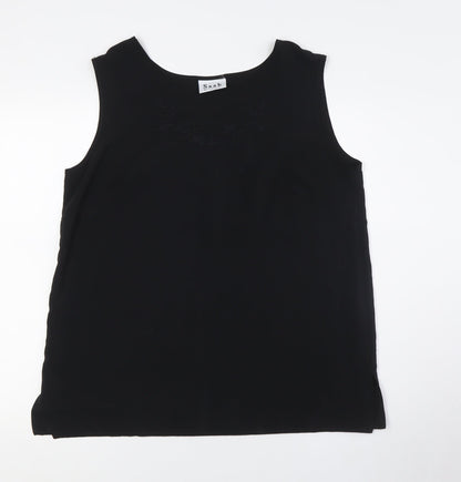 Saab Womens Black Polyester Camisole Button-Up Size L Roll Neck - Embellished Neck
