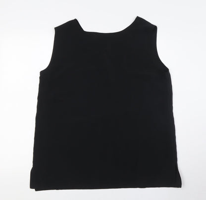 Saab Womens Black Polyester Camisole Button-Up Size L Roll Neck - Embellished Neck